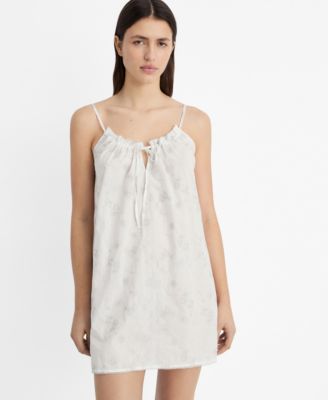 MANGO - Women's Floral Embroidered Nightgown