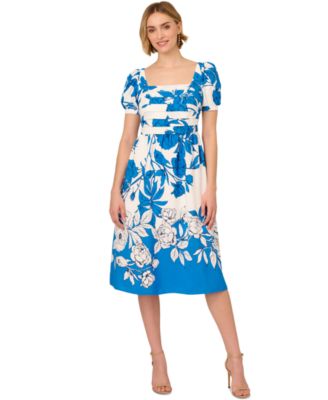 Adrianna Papell - Women's Floral-Print Square-Neck A-Line Dress