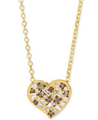 Le Vian - Vanilla Diamond & Chocolate Diamond Heart 19" Pendant Necklace (3/8 ct. t.w.) in 14k Yellow Gold