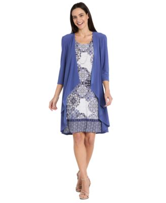 R & M Richards - Women's Drape-Front Jacket and Necklace Dress Set