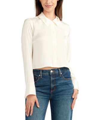 BCX - Juniors' Long-Sleeve Cropped Button-Front Blouse