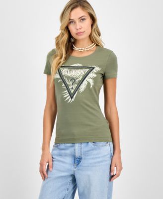 GUESS - Women's Palm-Print Triangle Logo T-Shirt