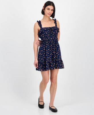 Kingston Grey - Juniors' Square-Neck Ruffle-Strap Dress