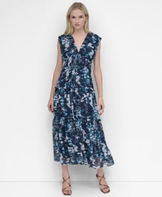 DKNY - Women's Empire-Waist Pleated Chiffon Dress
