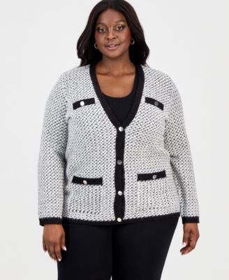 Anne Klein - Plus Size Metallic-Threaded Boucl&eacute; Cardigan