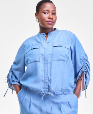 I.N.C. International Concepts - Plus Size Chambray Tie-Waist Blouse