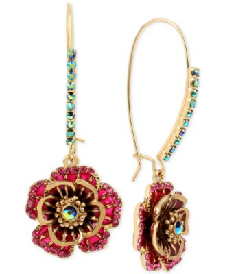 Betsey Johnson - Gold-Tone Multi-Crystal Flower Drop Earrings