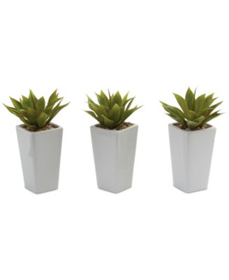 Nearly Natural - 3-Pc. Mini Agave Artificial Plant Set in White Planters