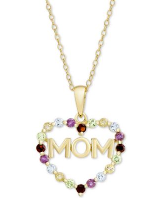 Macy's - Multi-Gemstone Mom Heart 18" Pendant Necklace (7/8 ct. t.w.) in 18k Gold-Plated Sterling Silver