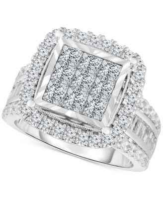 Macy's - Diamond Halo Cluster Engagement Ring (3 ct. t.w.) in 10k White Gold