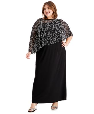 MSK - Plus Size Beaded Cape Gown