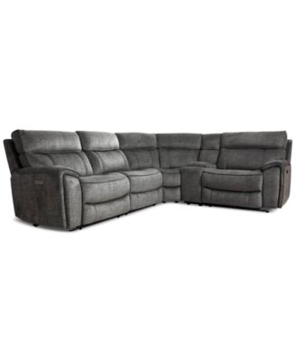 Furniture - Hutchenson 5-Pc. Fabric Sectional with 2 Power Recliners, Power Headrests and Console