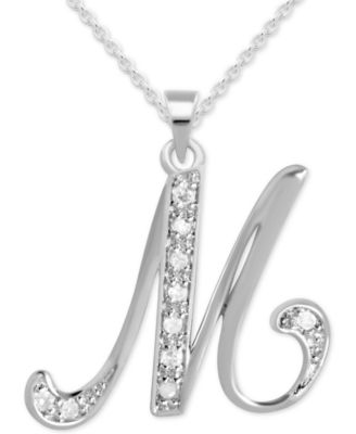 Macy's - Diamond M Initial 18" Pendant Necklace (1/10 ct. t.w.) in Sterling Silver