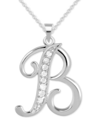 Macy's - Diamond B Initial 18" Pendant Necklace (1/10 ct. t.w.) in Sterling Silver