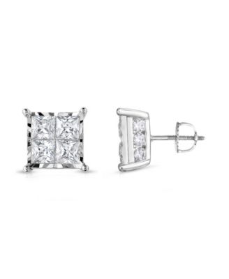 Macy's - TrueMiracle&reg; Diamond (2 ct. t.w.) Princess Cluster Halo Stud Earrings in 14K White Gold