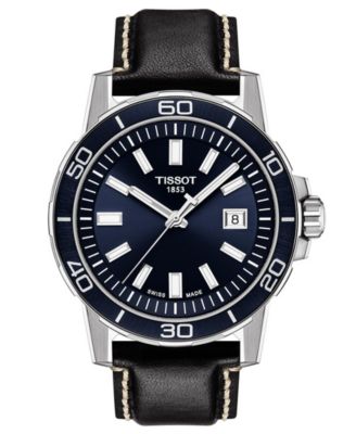 Tissot - Men's Swiss Supersport Black Leather Strap Watch 44mm