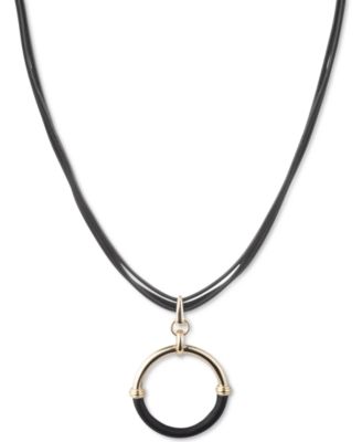 Lauren Ralph Lauren - Gold-Tone & Leather Ring Triple-Cord Pendant Necklace, 16" + 3" extender