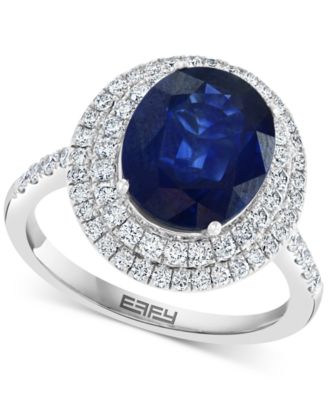 EFFY Collection - Sapphire (4-1/4 ct. t.w.) & Diamond (5/8 ct. t.w.) Double Halo Ring in 14k White Gold