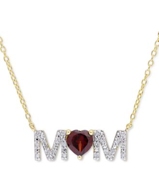 Macy's - Rhodolite Garnet (4/5 ct. t.w.) & Diamond (1/10 ct. t.w.) MOM 18" Pendant Necklace in 18k Gold-Plated Sterling Silver
