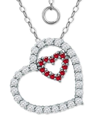 Giani Bernini - Lab-Grown Ruby & Cubic Zirconia Heart-in-Heart Pendant Necklace in Sterling Silver, 16" + 2" extender