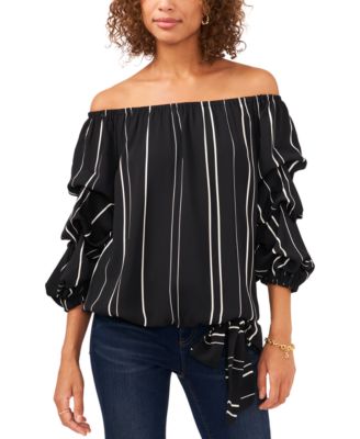 Vince Camuto - Striped Balloon-Sleeve Off-the-Shoulder Top