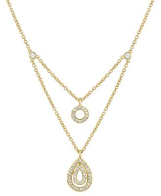 Macy's - Cubic Zirconia Circle & Teardrop Layered 18" Pendant Necklace in 14k Gold-Plated Sterling Silver