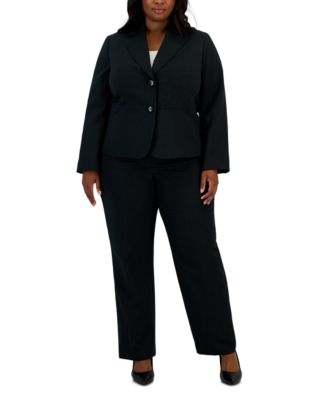 Le Suit - Plus Size Two-Button Pinstriped Pantsuit