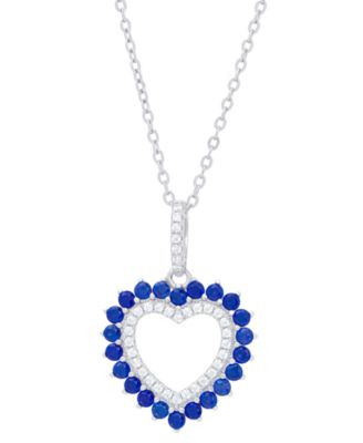 Macy's - Lab-grown Blue Spinel (3/8 ct. t.w.) & Lab-grown White Sapphire (1/4 ct. t.w.) Open Heart 18" Pendant Necklace in Sterling Silver
