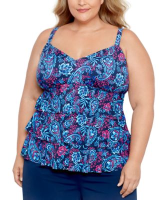 Swim Solutions - Plus Size Triple Tier Printed Tankini Top