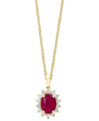 EFFY Collection - Ruby (1-7/8 ct. t.w.) & Diamond (1/3 ct. t.w.) Halo 18" Pendant Necklace in 14k Gold