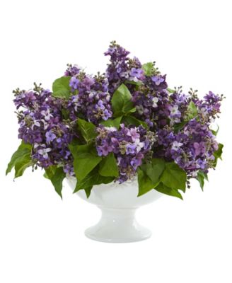 Nearly Natural - Natural Lilac Artificial Arrangement in White Pedestal Vase