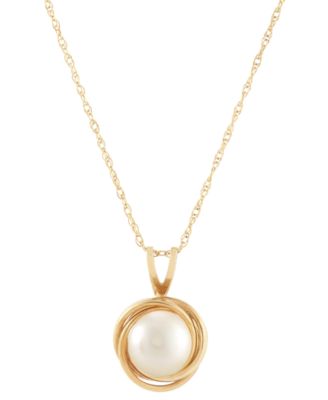 Macy's - Cultured Freshwater Pearl (6mm) 18" Pendant Necklace in 14k Gold