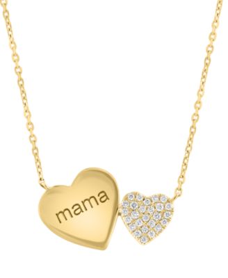 EFFY Collection - Diamond Mama Double Heart x" Pendant Necklace (1/5 ct. t.w.) in 14k Gold