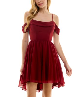 City Studios - Juniors' Draped Off-The-Shoulder Fit & Flare Dress