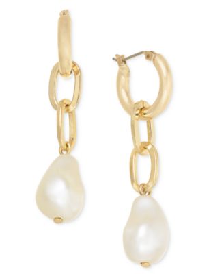 On 34th - Imitation-Pearl Linear Chain Drop Earrings
