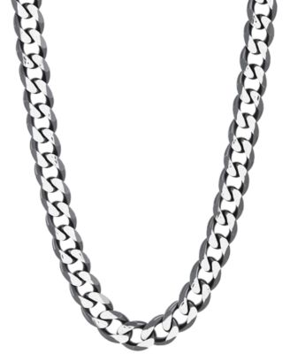 Italian Silver - Men's Curb Link 22" Chain Necklace in Sterling Silver & Black Ruthenium-Plate