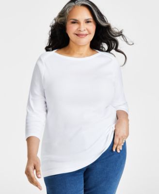 Style & Co - Plus Size Cotton Boat-Neck 3/4-Sleeve Top