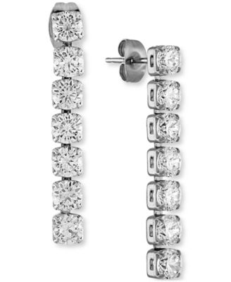 OMA THE LABEL - Stainless Steel Cubic Zirconia Tennis Drop Earrings