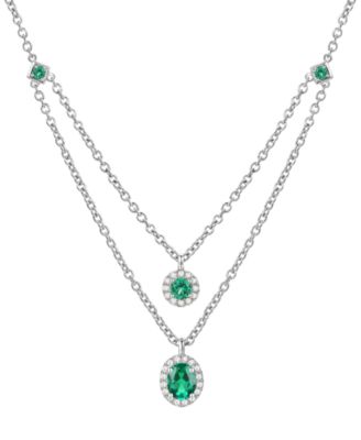 Macy's - Lab-Grown Emerald (1/2 ct. t.w.) & Lab-Grown White Sapphire (1/8 ct. t.w.) 16" Layered Pendant Necklace in Sterling Silver (Also in Lab-Grown Ruby & Lab-Grown Sapphire)