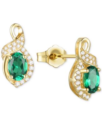 Macy's - Lab-Grown Emerald (3/4 ct. t.w.) & Lab-Grown White Sapphire (1/6 ct. t.w.) Oval Swirl Stud Earrings in 14k Gold-Plated Sterling Silver