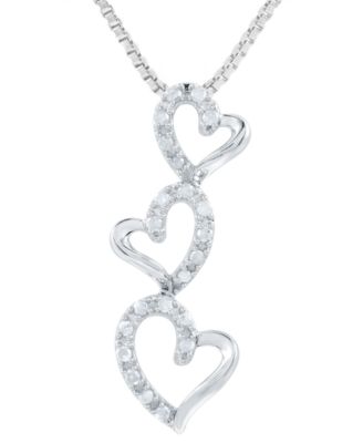 Marsala - Diamond Triple Heart 18" Pendant Necklace (1/4 ct. t.w.) in Sterling Silver