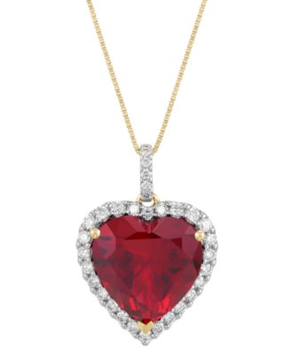 Grown With Love - Lab Grown Ruby (9-1/4 ct. t.w.) & Lab Grown Diamond (1/2 ct. t.w.) Heart Halo 18" Pendant Necklace in 14k Gold (Also in Lab Grown Sapphire)