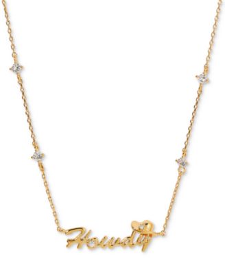 Girls Crew - 18k Gold-Plated Crystal Howdy Script Choker Pendant Necklace, 13" + 3" extender