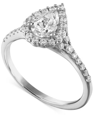 Alethea™ - Certified Diamond Pear Halo Engagement Ring (1 ct. t.w.) in 14k White Gold featuring diamonds from De Beers Code of Origin