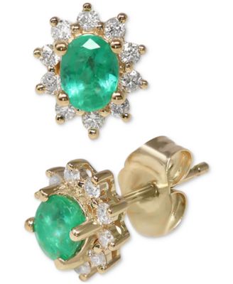 Macy's - Emerald (3/8 ct. tw.) & Diamond (1/5 ct. t.w.) Halo Stud Earrings in 14k Gold