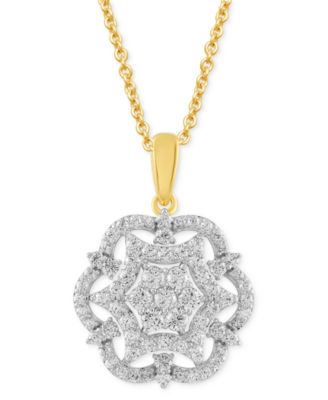 Macy's - Diamond Mandala Cluster Pendant Necklace (1 ct. t.w.) in 10k Gold, 16" + 2" extender