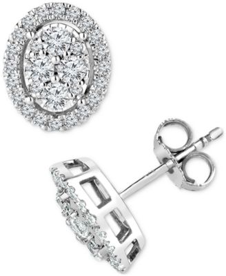 Macy's - Diamond Halo Oval Cluster Stud Earrings (1/3 ct. t.w.) in 14k White Gold