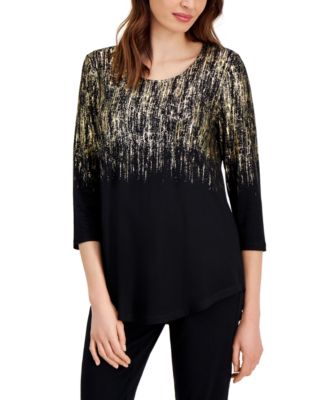 JM Collection - Women's Printed Knit 3/4-Sleeve Top