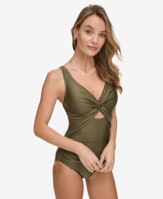 DKNY - Women's Shirred Keyhole Detail One-Piece Swimsuit