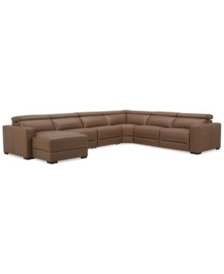 Furniture - Nevio 157" 6-Pc. Leather Sectional with 2 Power Recliners, Headrests and Chaise